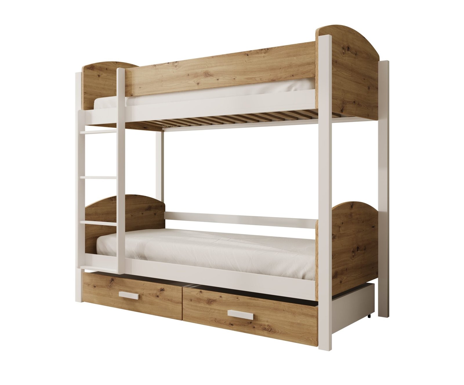 Jori children's bunk bed 200x90 with mattress, white/Artisan, ADRK