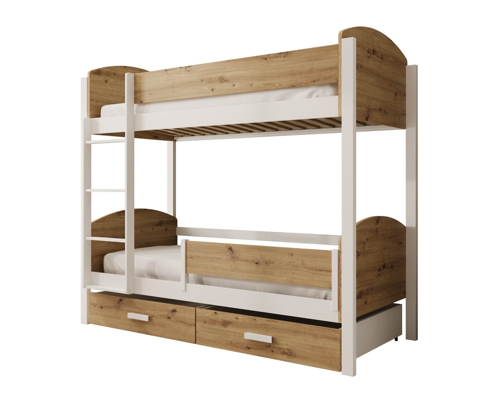 Jori children's bunk bed with railing, 180x80, white/artisan, ADRK