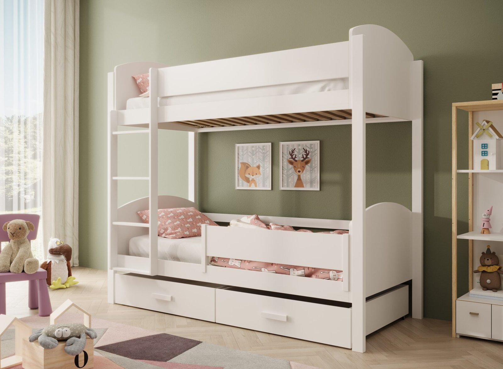 Jori children's bunk bed with railing 180x80 with mattress, white, ADRK - Image 2