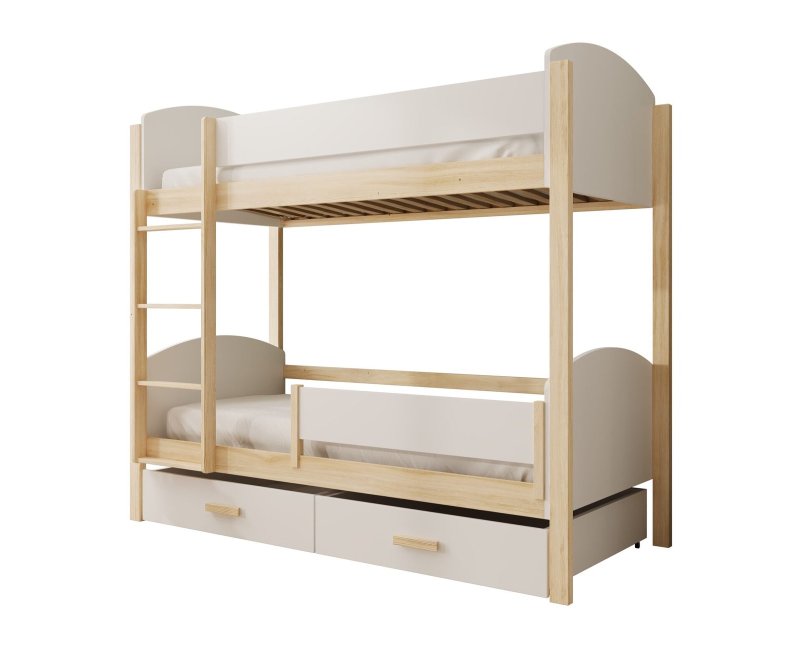 Jori children's bunk bed with railing, 200x90, white/pine, ADRK