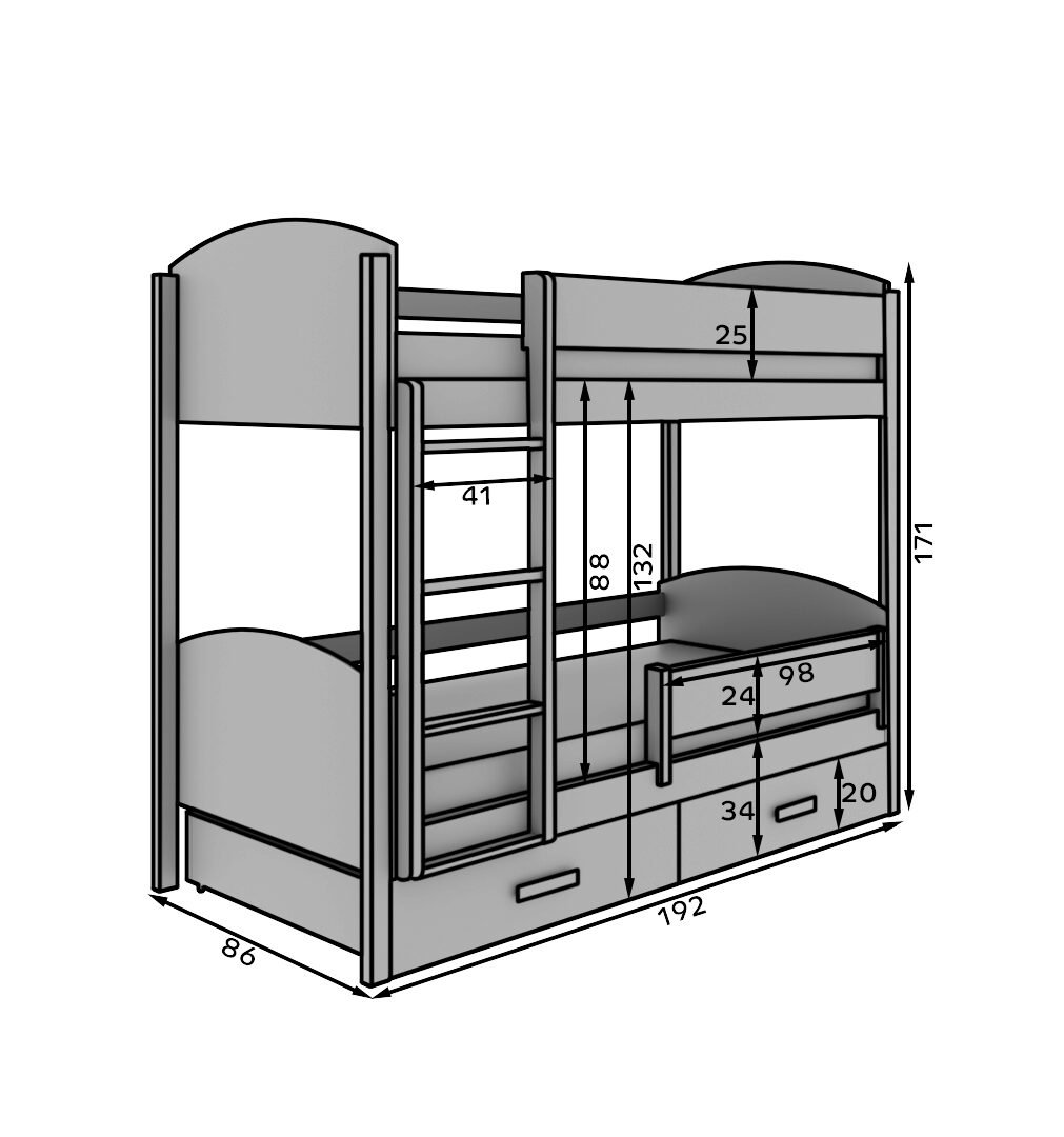 Jori children's bunk bed with railing 200x90 with mattress, white/pine, ADRK - Image 4