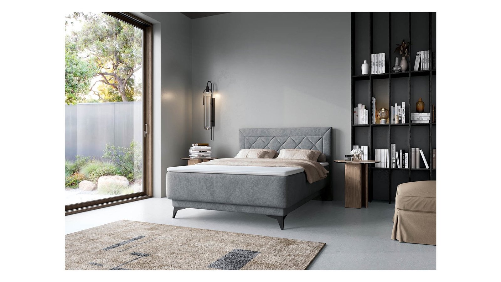 Zalea Neve 85 grey continental bed 160 cm with storage box - Image 3