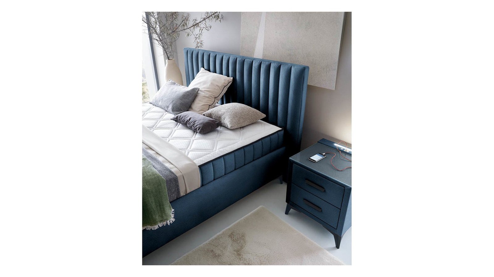 JOY continental bed 160x200 with two blue containers - Image 4