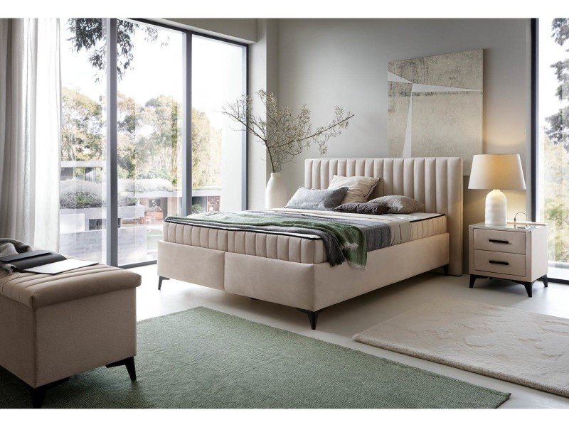 JOY continental bed 160x200 with two containers, beige