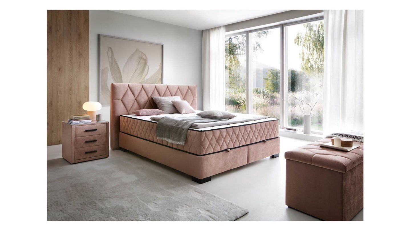 Reve continental bed 140x200 with storage box, pink - Image 2