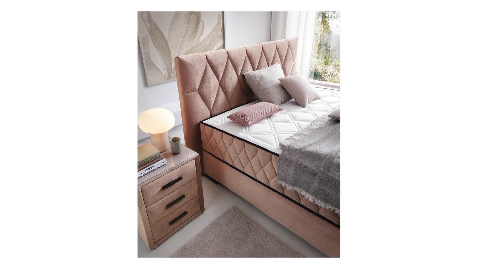 Reve continental bed 140x200 with storage box, pink - Image 4