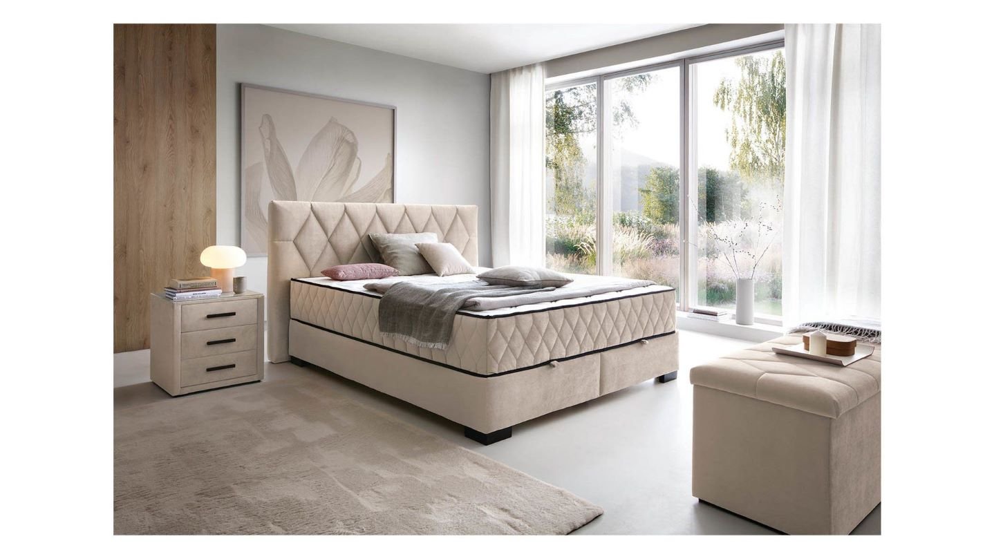 Reve continental bed 160x200 with storage box, beige - Image 2