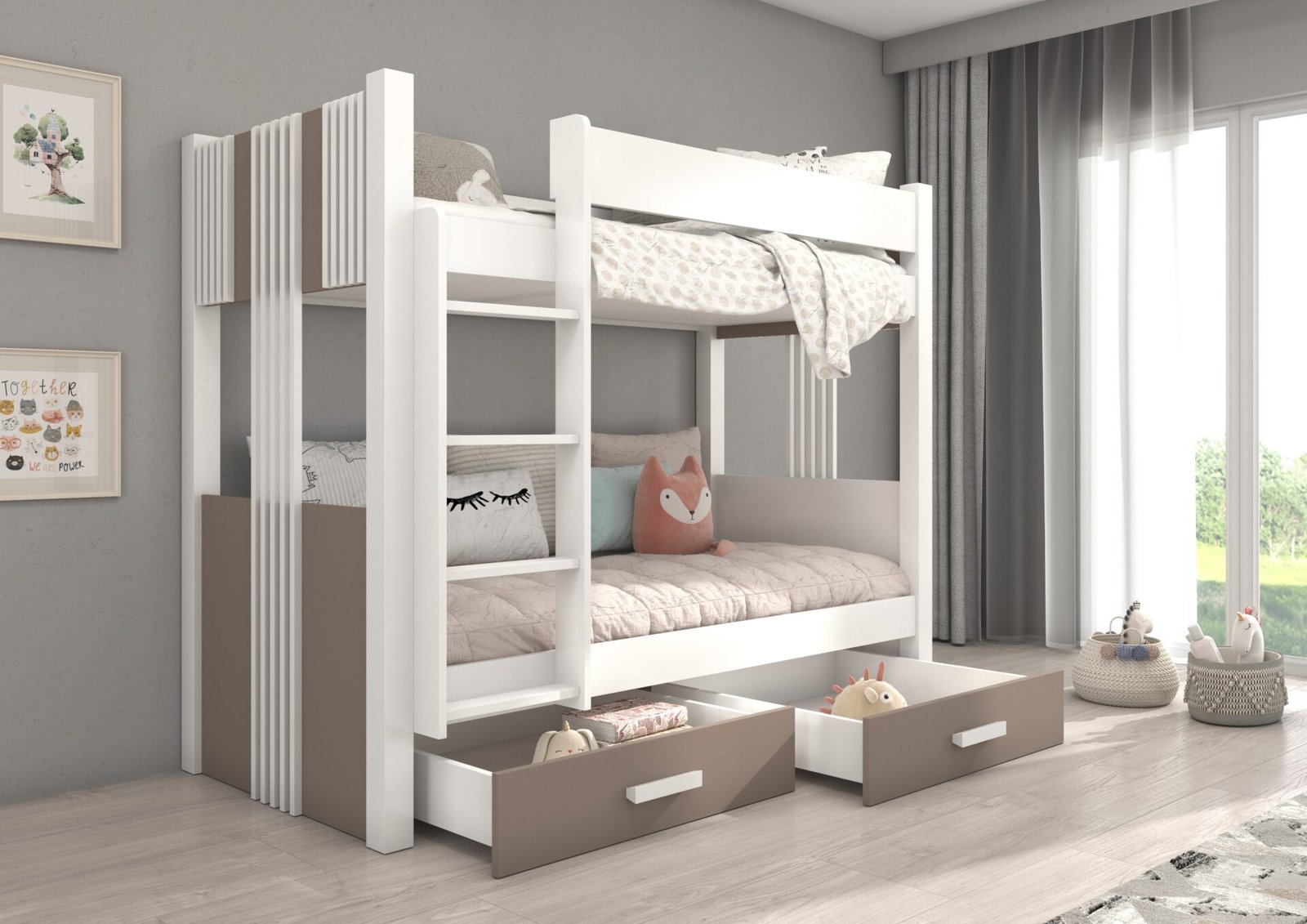 ARTA bunk bed, 180x80, white/truffle color, ADRK - Image 2