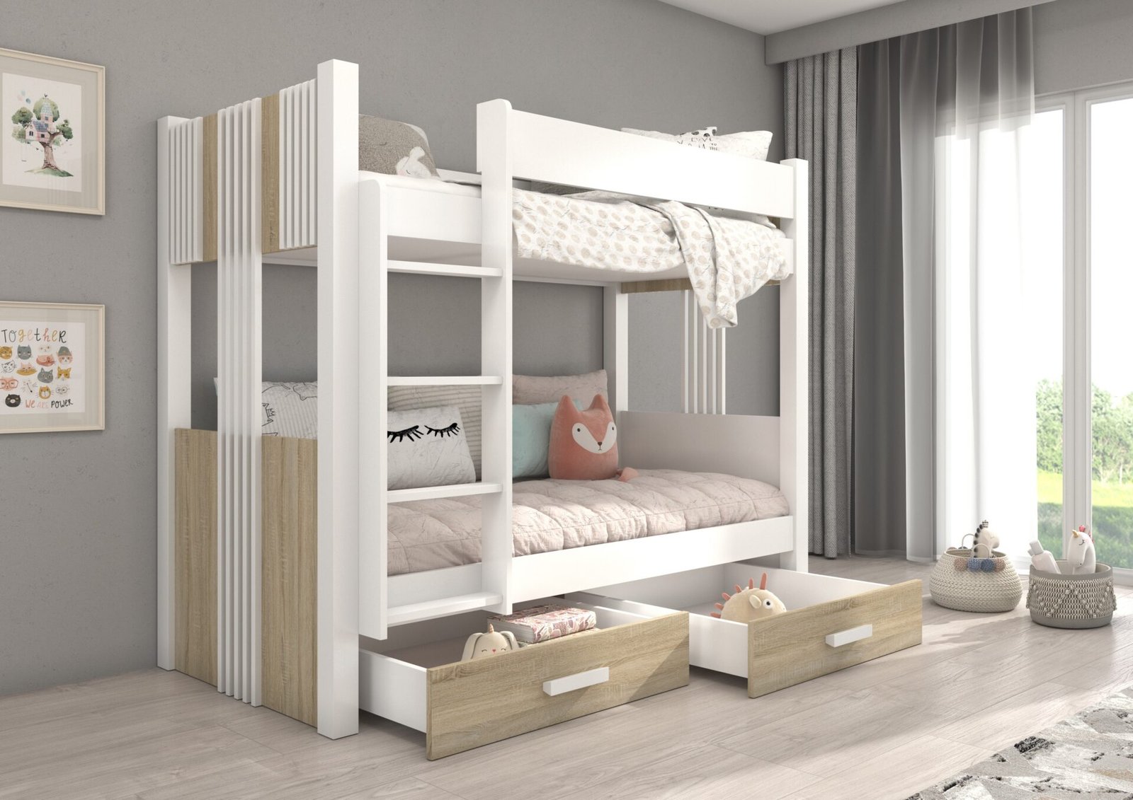 ARTA bunk bed, 180x80, white/Sonoma, ADRK - Image 2