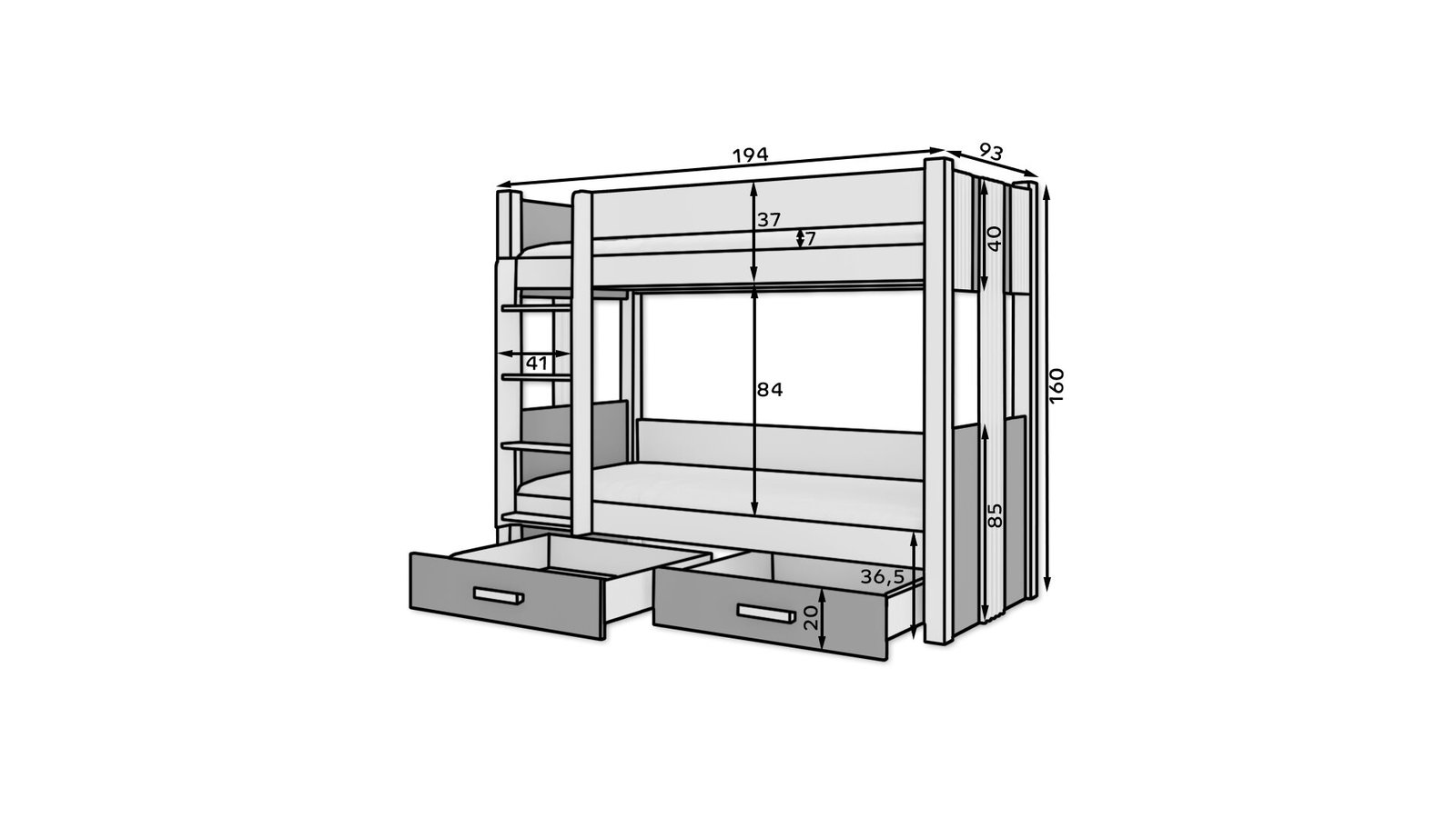 ARTA bunk bed, 180x80, white/truffle color, ADRK - Image 3