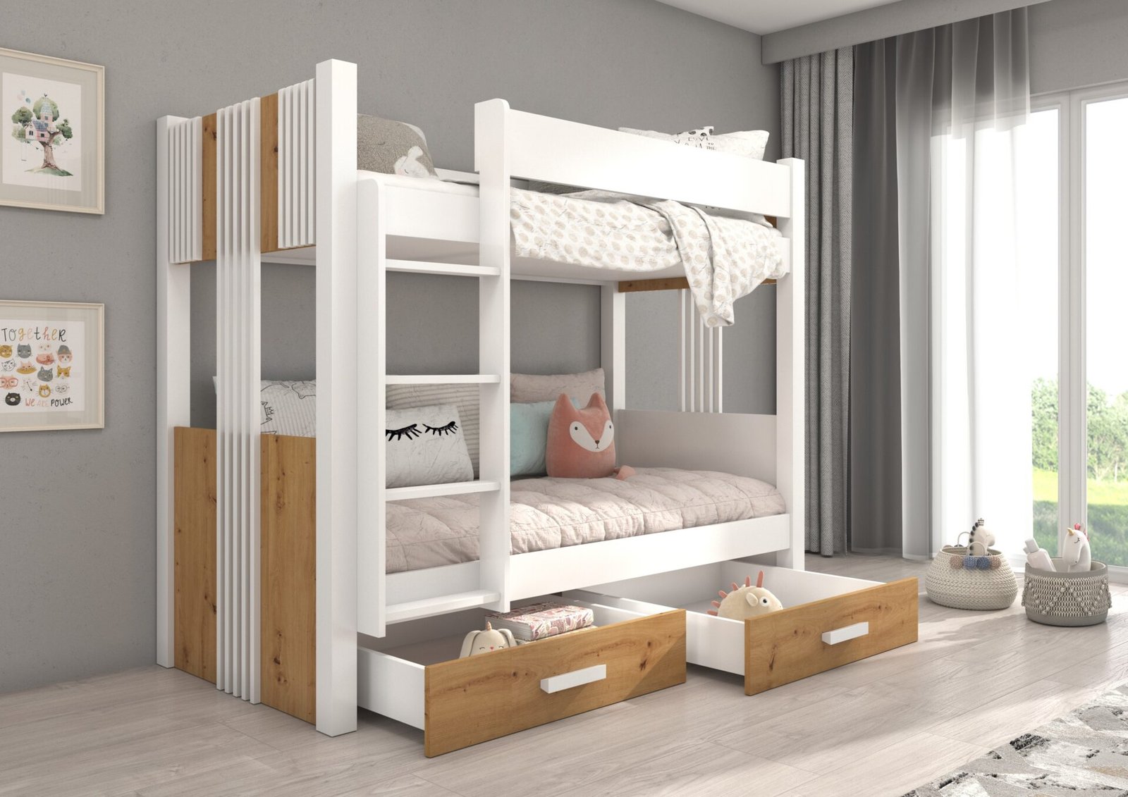 Double bunk bed with ARTA mattresses 180x80 white/Artisan ADRK - Image 2