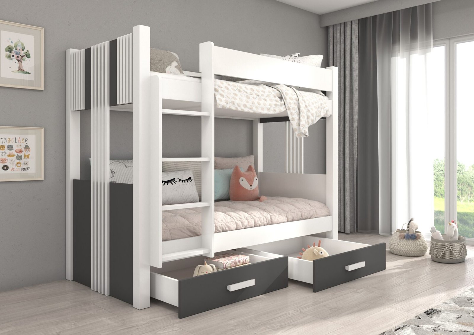 Bunk bed with ARTA mattresses 180x80 white/anthracite ADRK