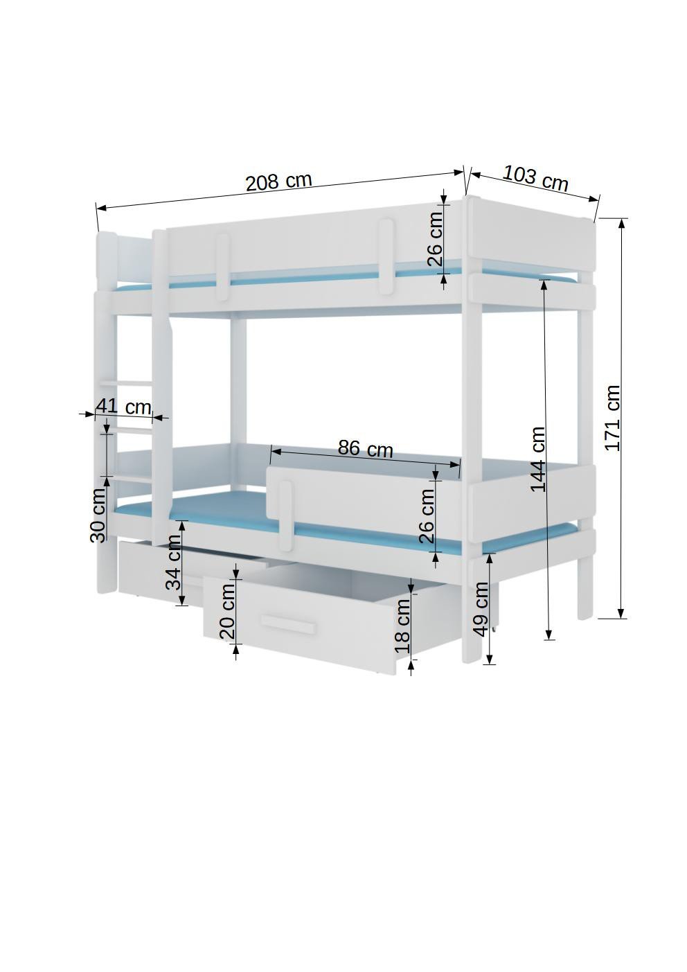 Double bunk bed with ETIONA 200x90 mattresses, white/anthracite, ADRK - Image 3