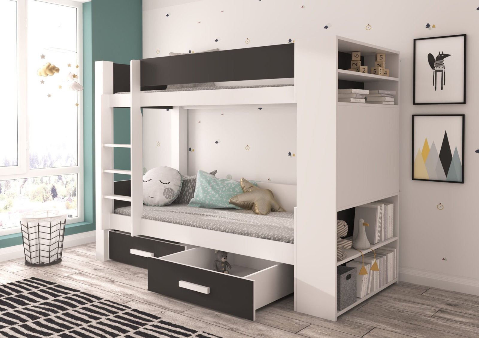Double bunk bed with GARET mattresses 180x80 white/anthracite ADRK - Image 2