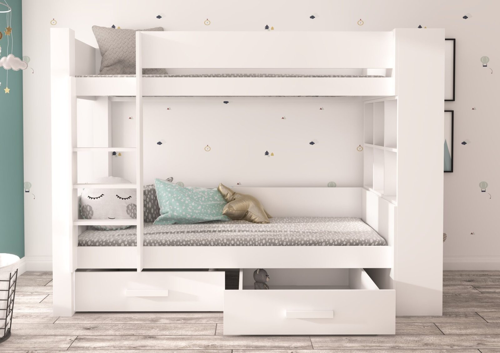 Double bunk bed with GARET mattresses 180x80 white/anthracite ADRK - Image 4