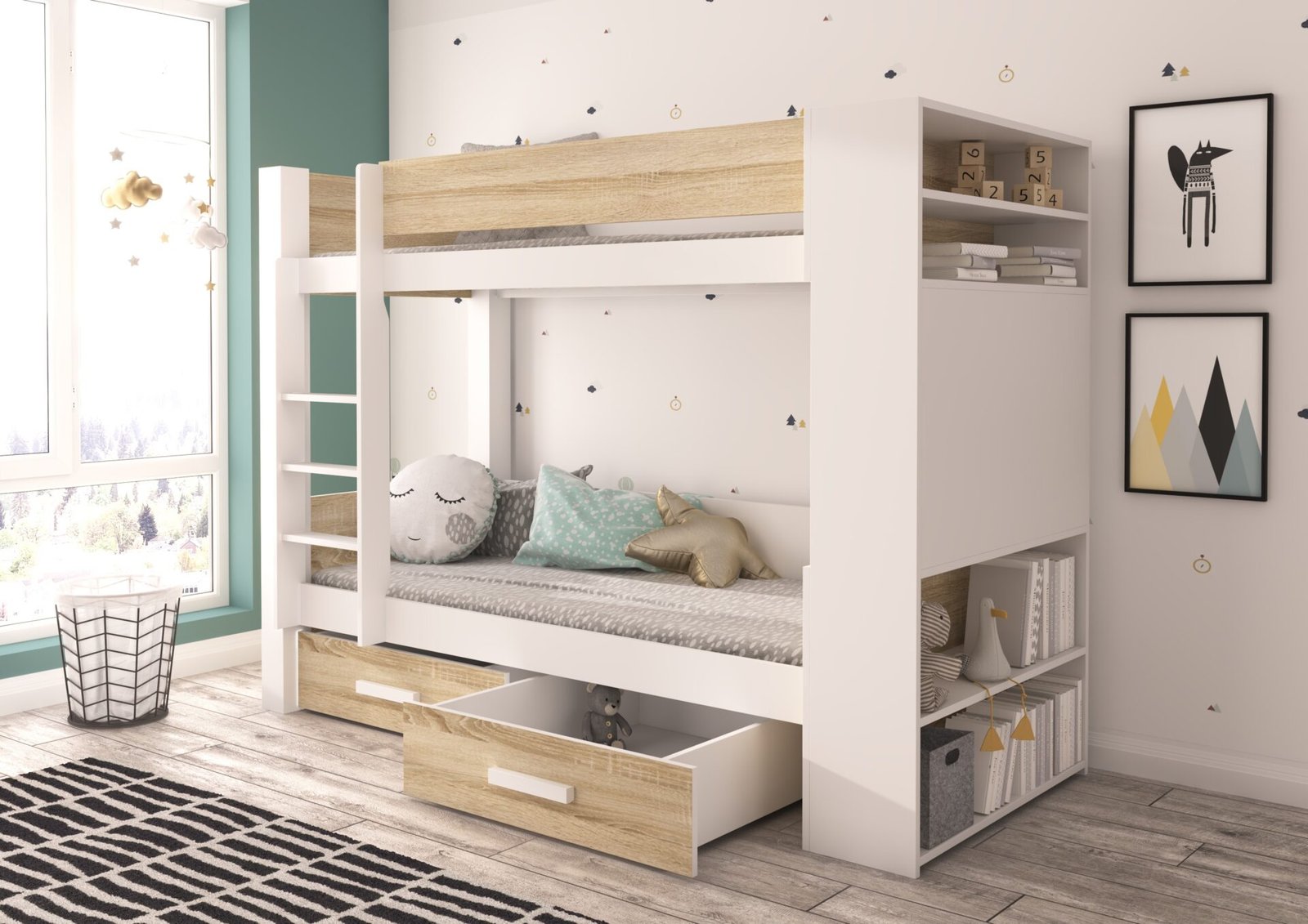Bunk bed with GARET 180x80 mattresses, white/Sonoma ADRK - Image 2