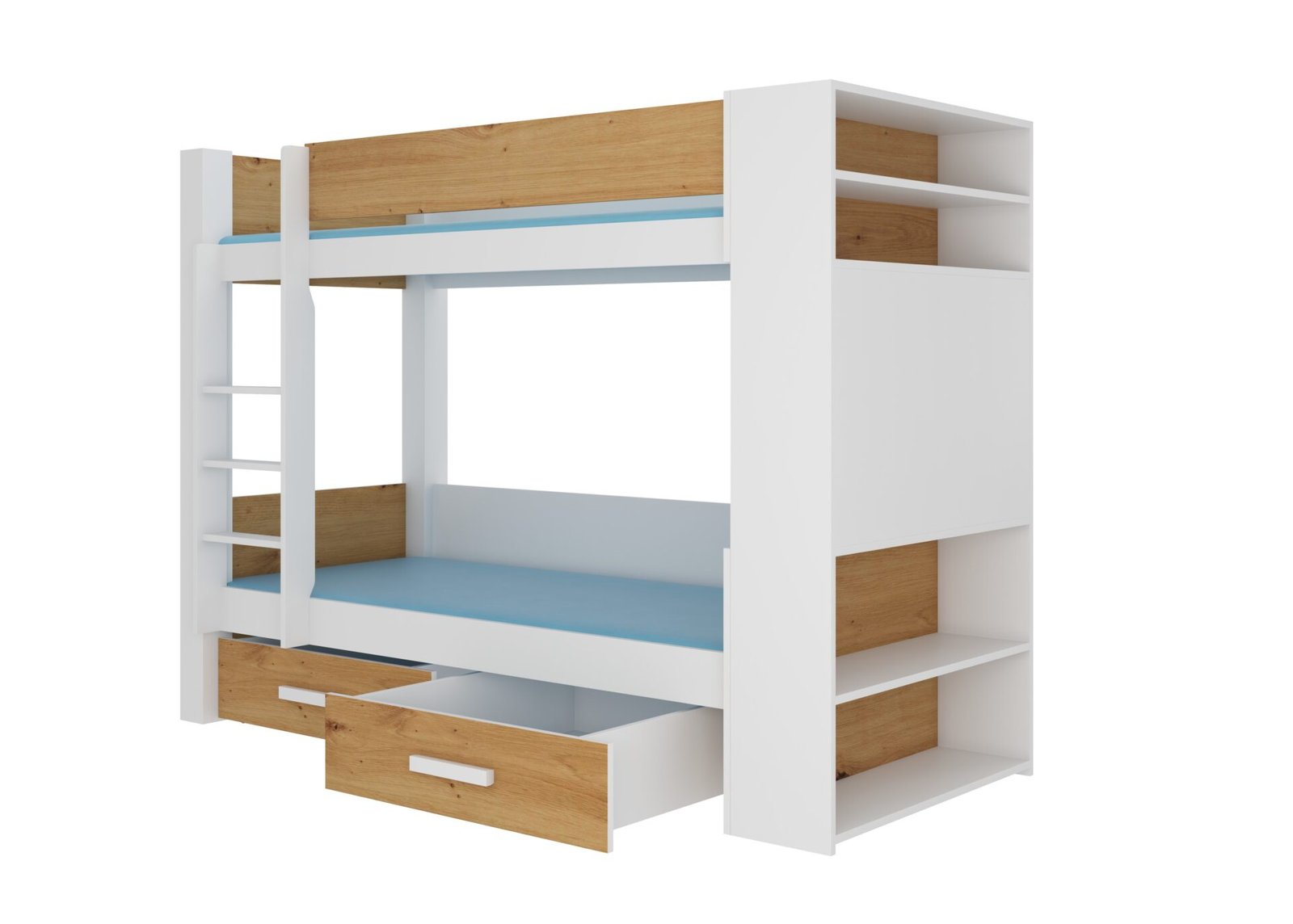 Double bunk bed with GARET 180x80 mattresses, white/Artisan ADRK