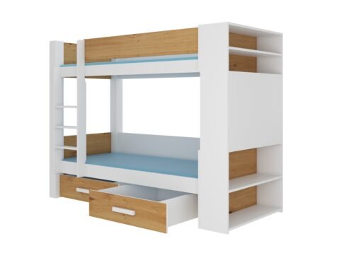 Bunk bed with GARET 200×90 mattresses, white/Artisan ADRK