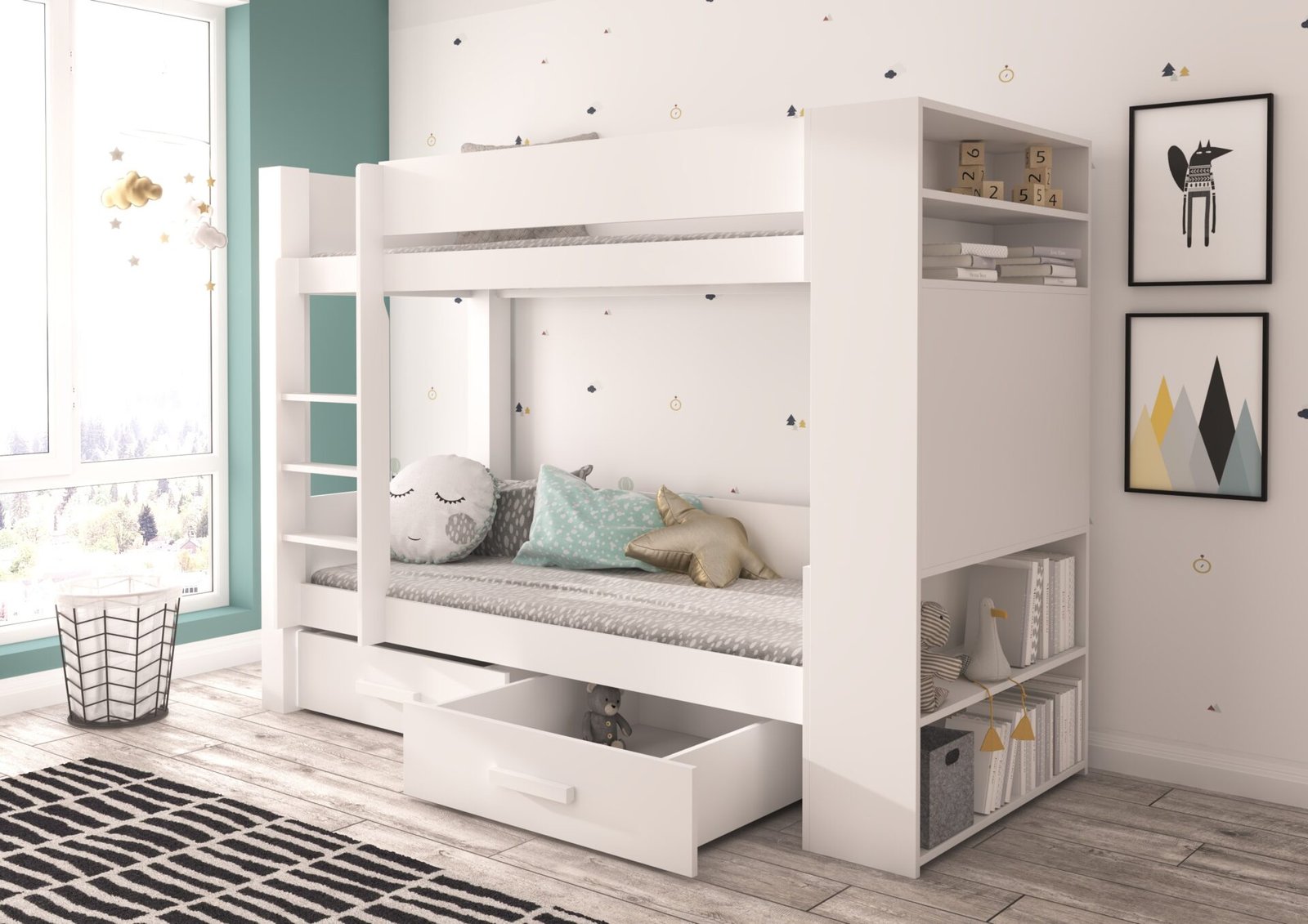 Bunk bed with GARET 200x90 mattresses, white, ADRK - Image 2
