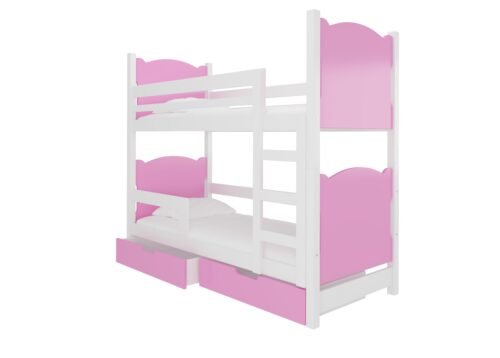 Double bunk bed with MARABA mattresses, white/ADRK pine