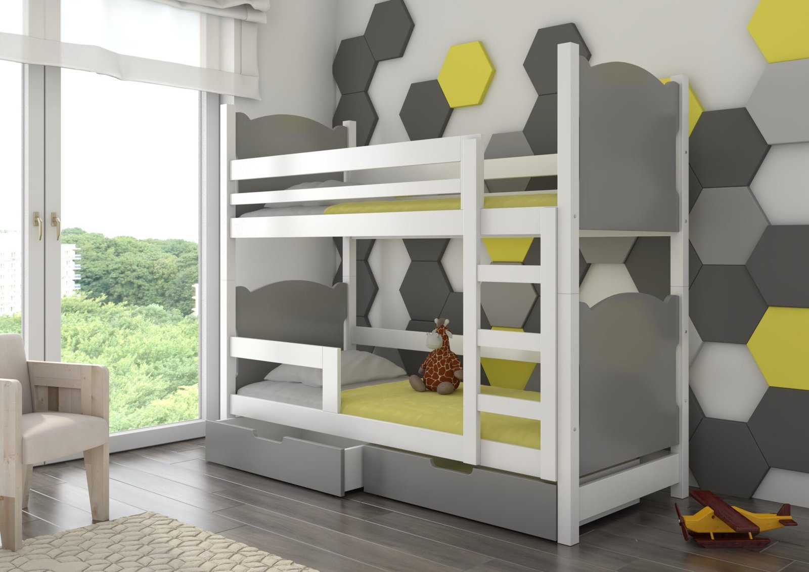 Double bunk bed with MARABA mattresses, white/gray, ADRK - Image 2