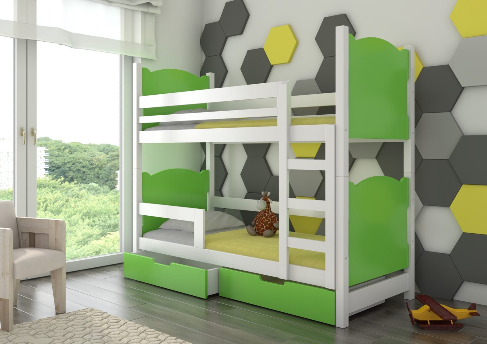 Double bunk bed with MARABA mattresses, white/green, ADRK - Image 2