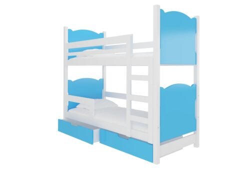 Double bunk bed with MARABA mattresses, white/blue, ADRK