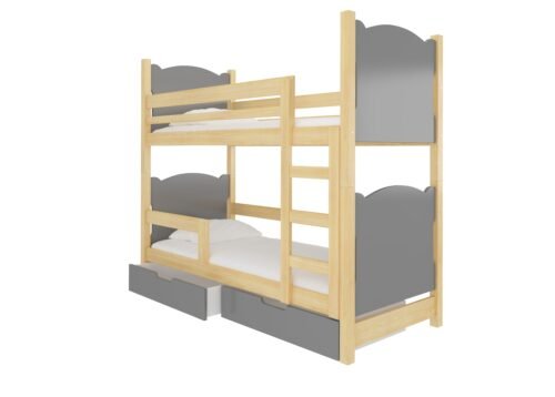 Double bunk bed with MARABA pine/grey ADRK mattresses