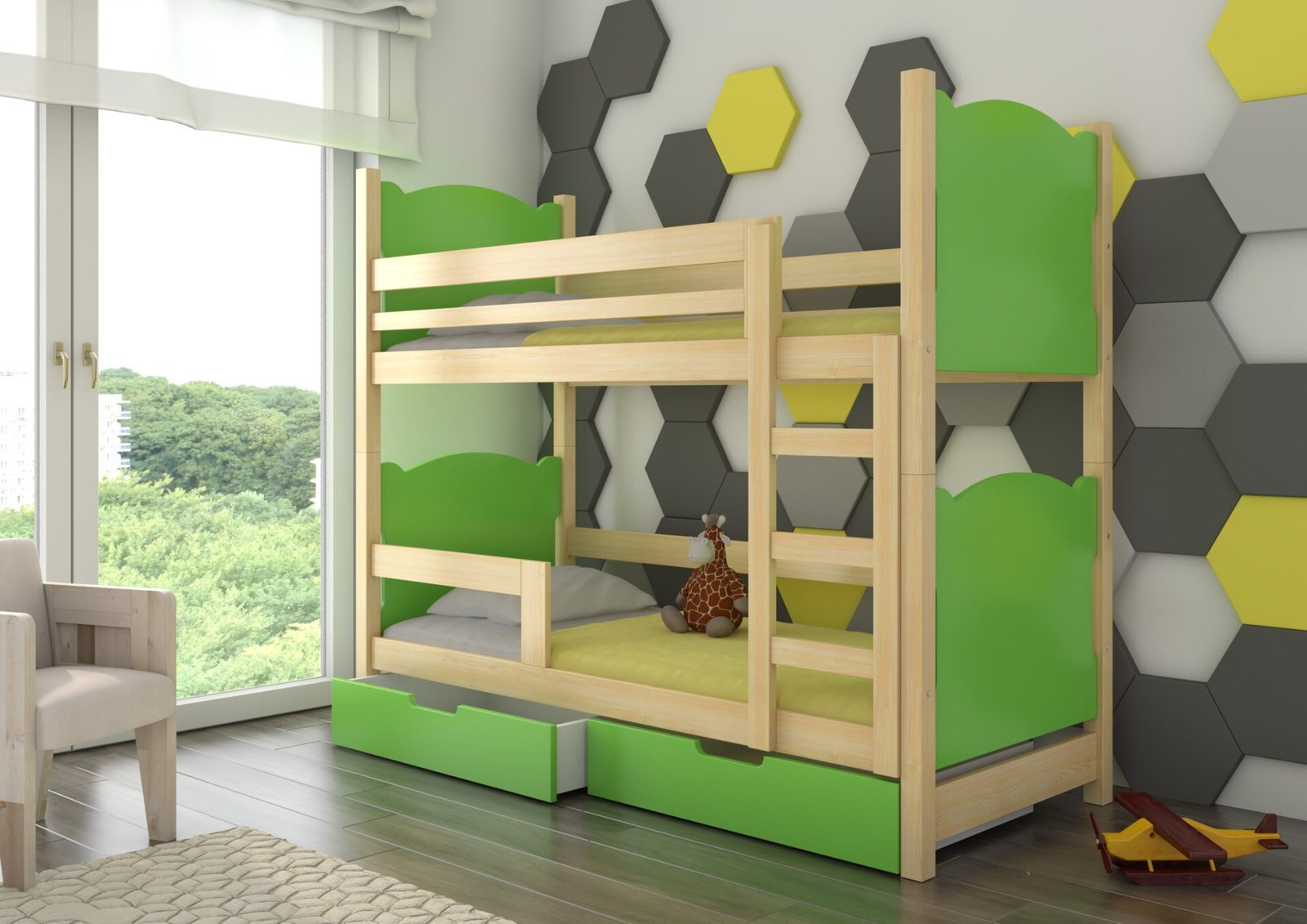 Double bunk bed with MARABA pine/green ADRK mattresses - Image 2