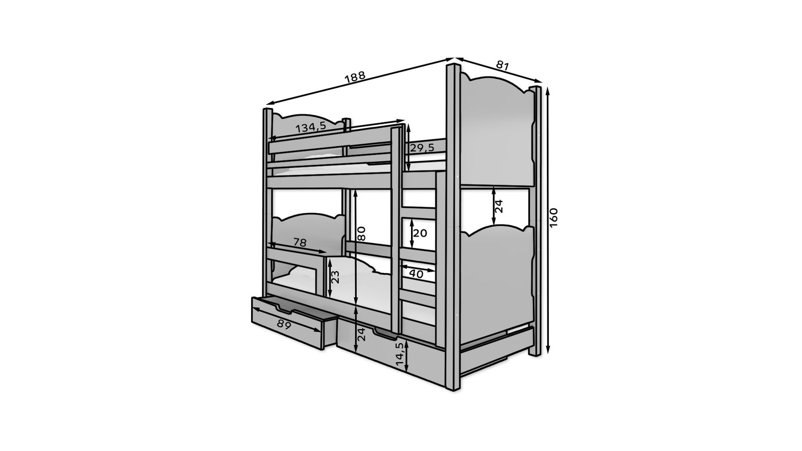 Double bunk bed with MARABA pine/green ADRK mattresses - Image 3