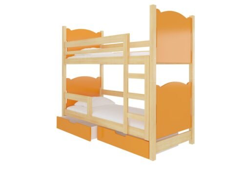 Double bunk bed with MARABA pine/orange ADRK mattresses