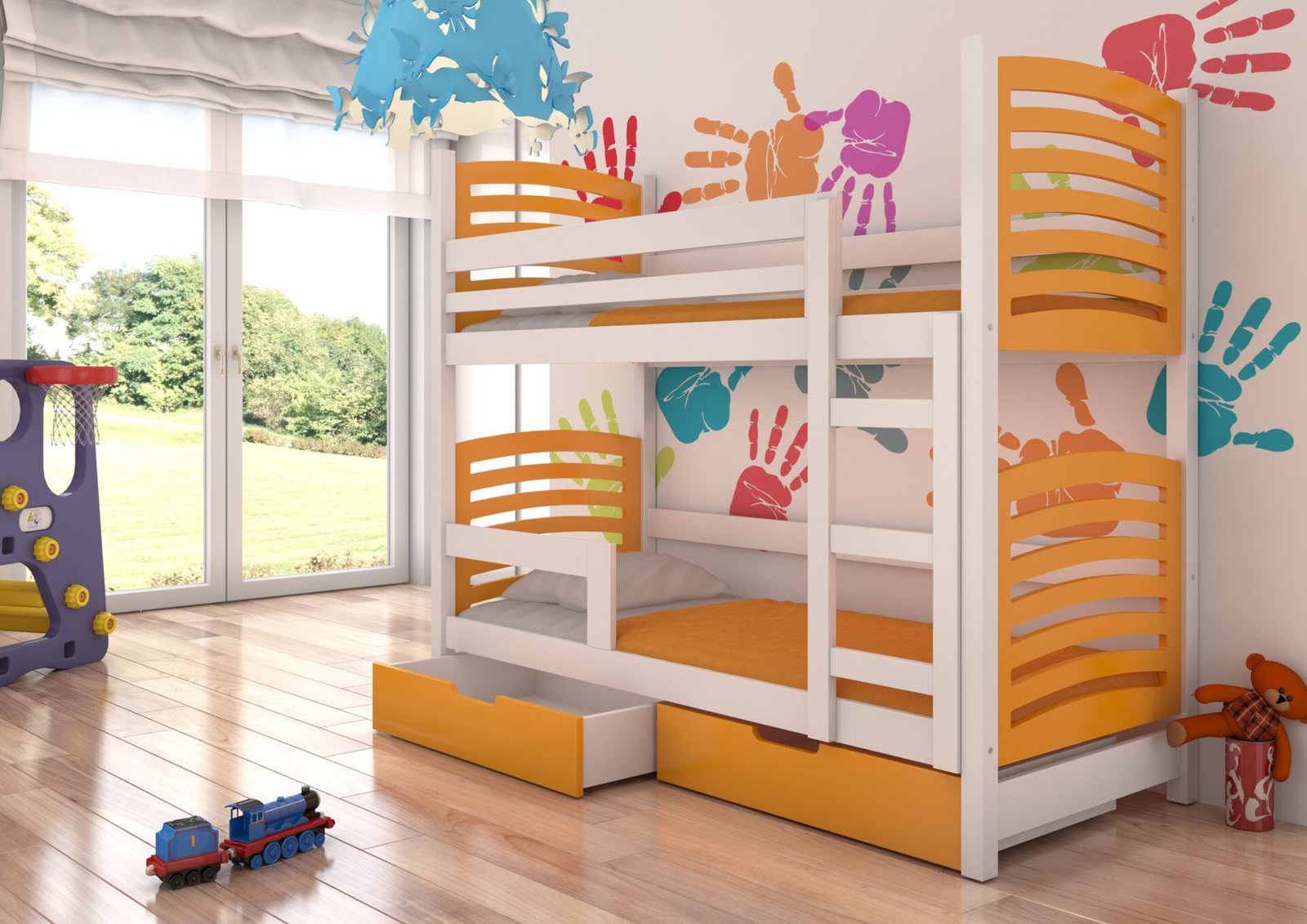 Bunk bed with mattresses OSUNA, white/orange, ADRK - Image 2