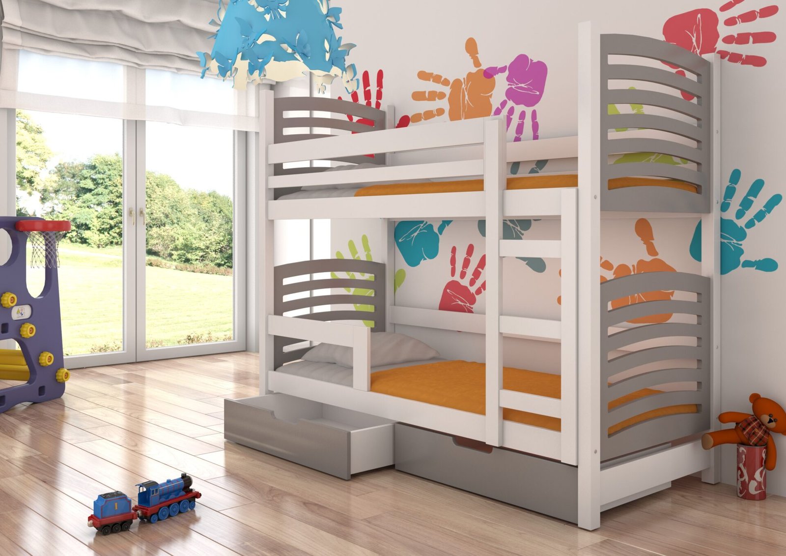 Bunk bed with mattresses OSUNA, white/gray, ADRK - Image 2