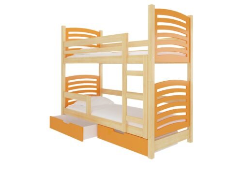 Double bunk bed with OSUNA pine/orange ADRK mattresses