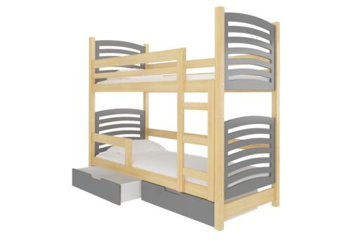Double bunk bed with OSUNA pine/grey ADRK mattresses