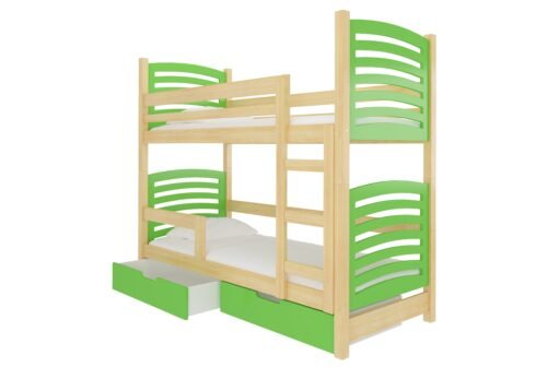 Double bunk bed with OSUNA pine/green ADRK mattresses
