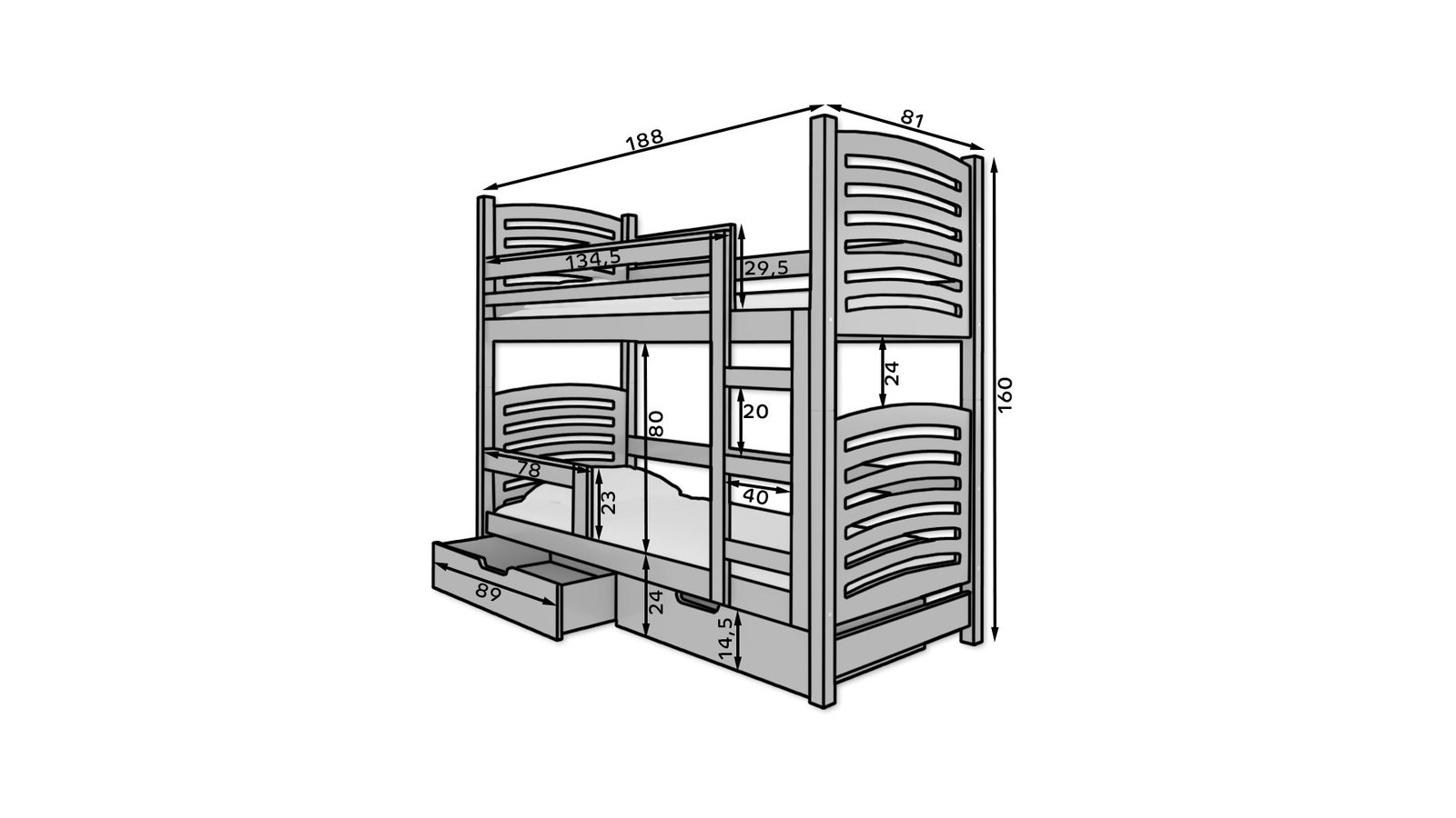 Double bunk bed with OSUNA pine/blue ADRK mattresses - Image 3