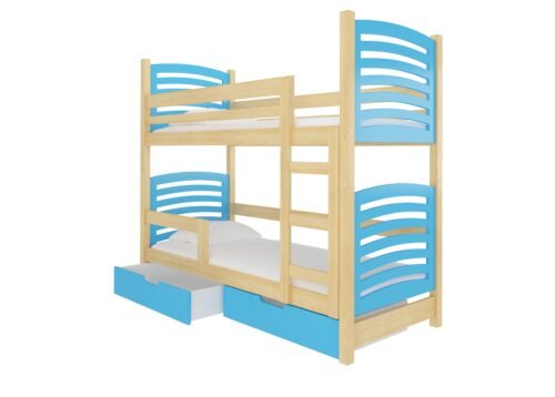 Double bunk bed with OSUNA pine/blue ADRK mattresses
