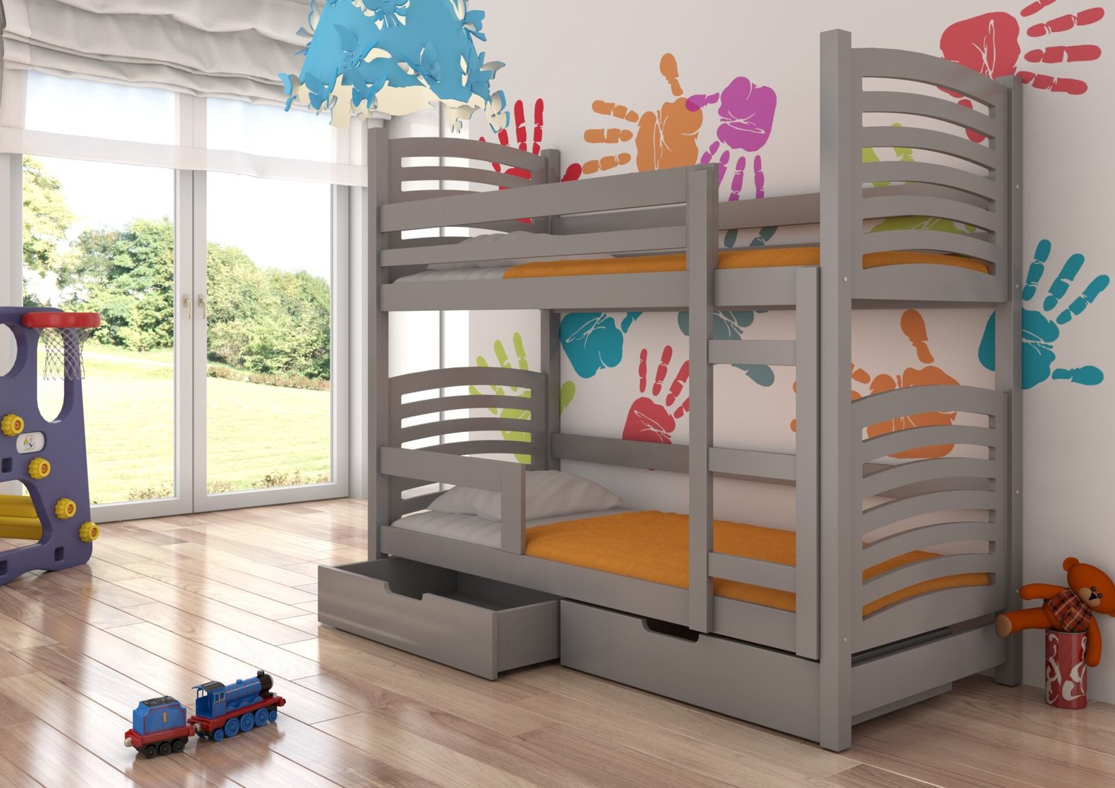Double bunk bed with OSUNA mattresses, gray, ADRK - Image 2