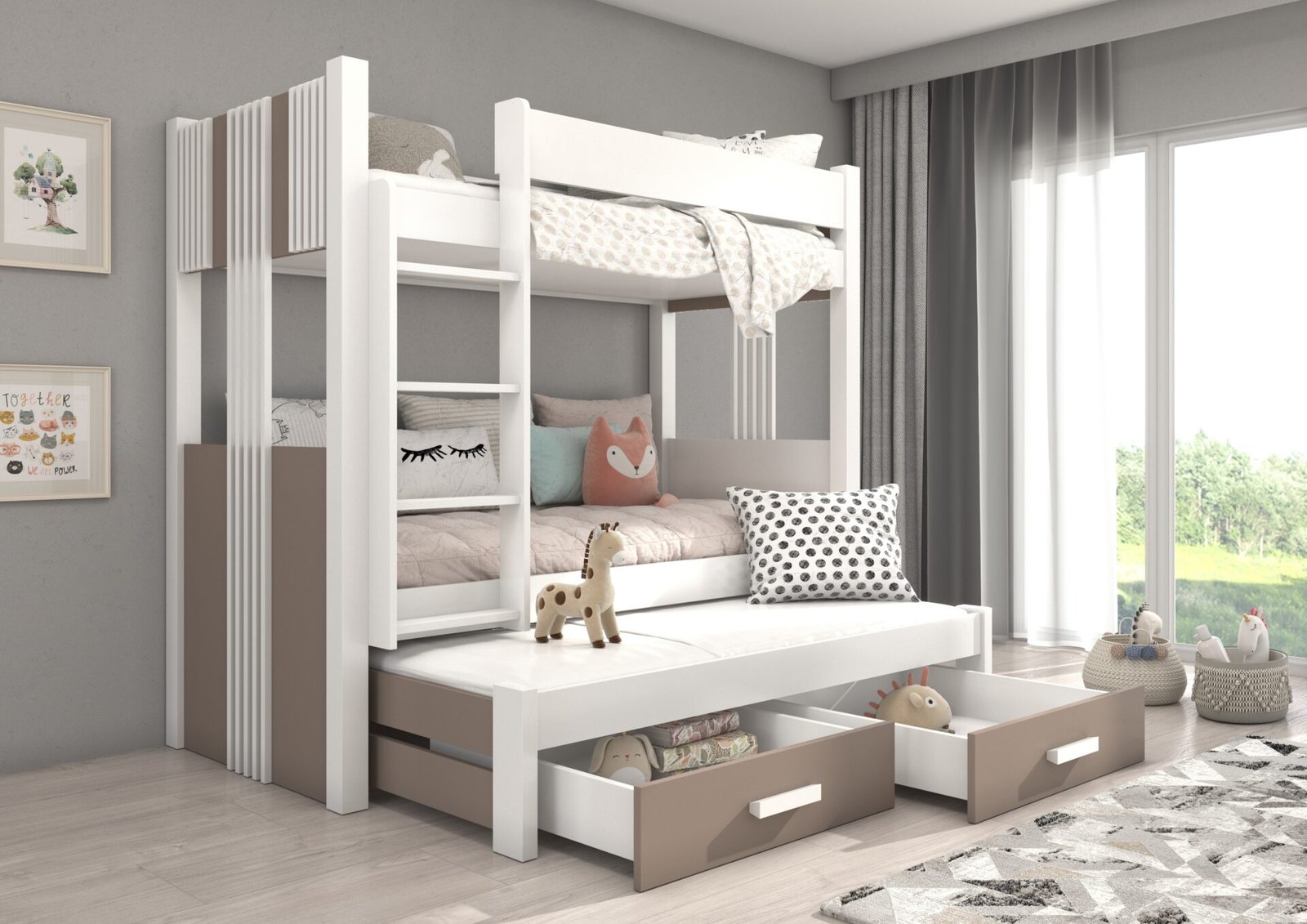 ARTEMA triple bunk bed 180x80 white/truffle color ADRK - Image 2