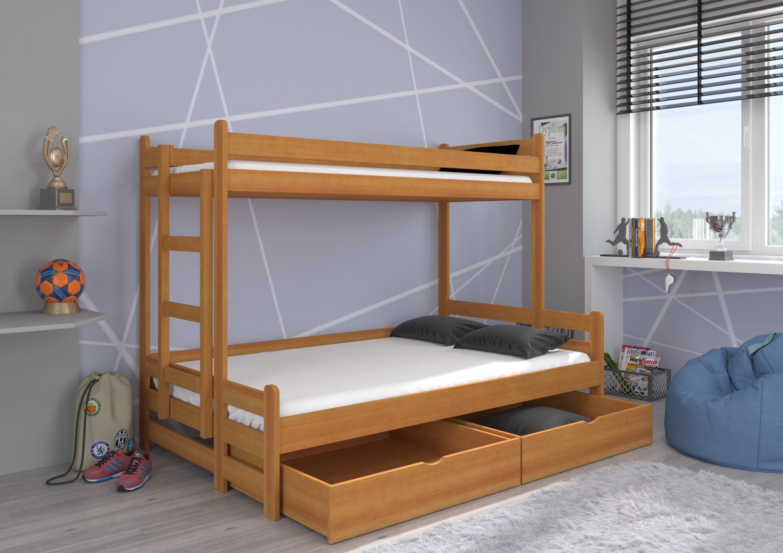 BENITO 3-person bunk bed 200x80 Alder ADRK - Image 2