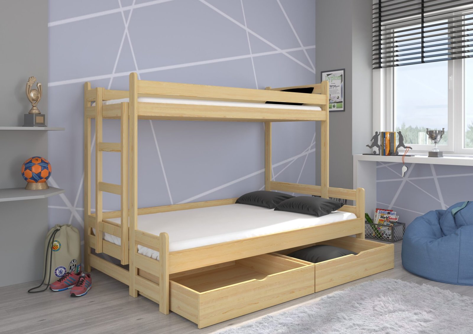 BENITO 3-person bunk bed 200x80 Natural pine ADRK - Image 2