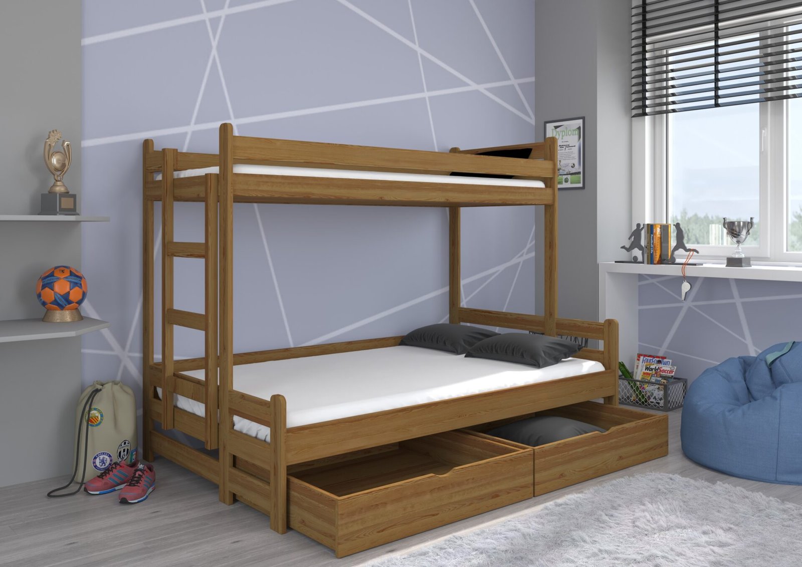BENITO triple bunk bed 200x90 oak color ADRK - Image 2