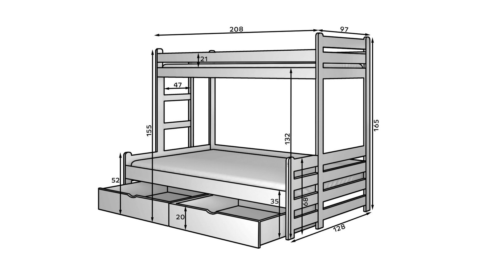 BENITO triple bunk bed 200x90 oak color ADRK - Image 3