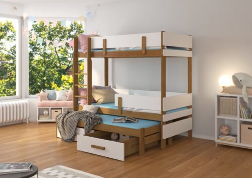 ETAPO triple bunk bed 180×80 oak/white, ADRK