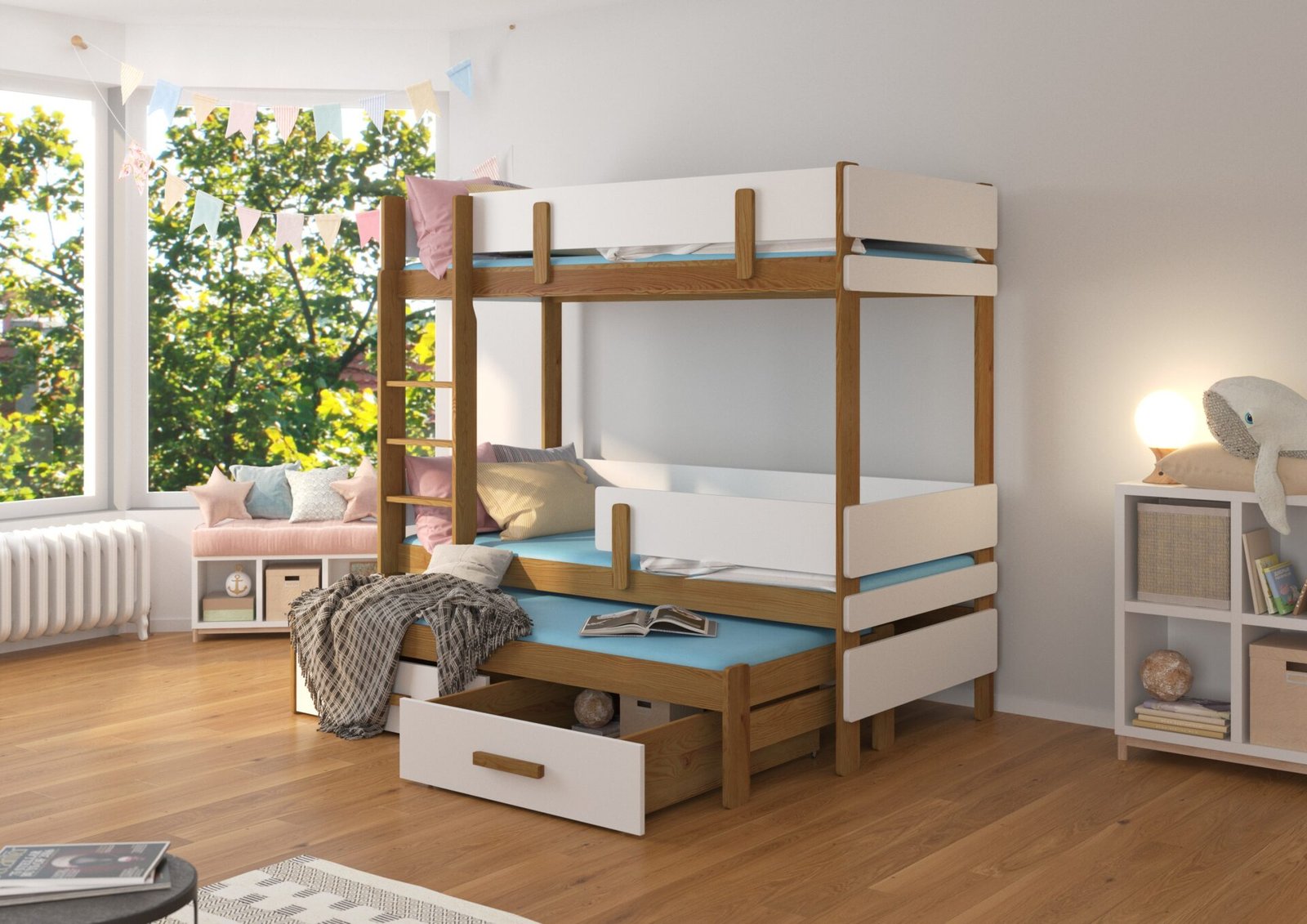 ETAPO triple bunk bed 180x80 oak/white, ADRK