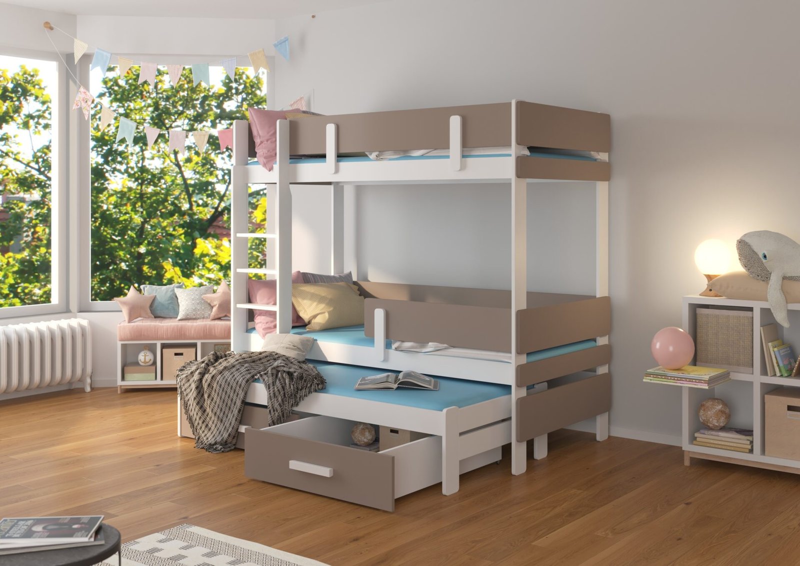 ETAPO triple bunk bed 200x90 white/truffle color ADRK - Image 2
