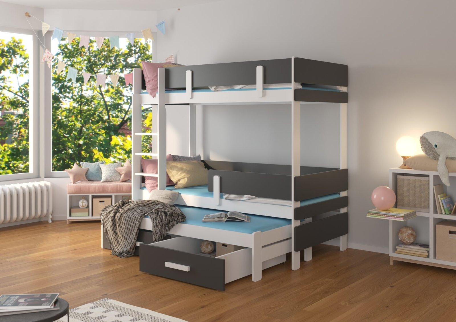 ETAPO triple bunk bed 200x90 white/anthracite ADRK - Image 2