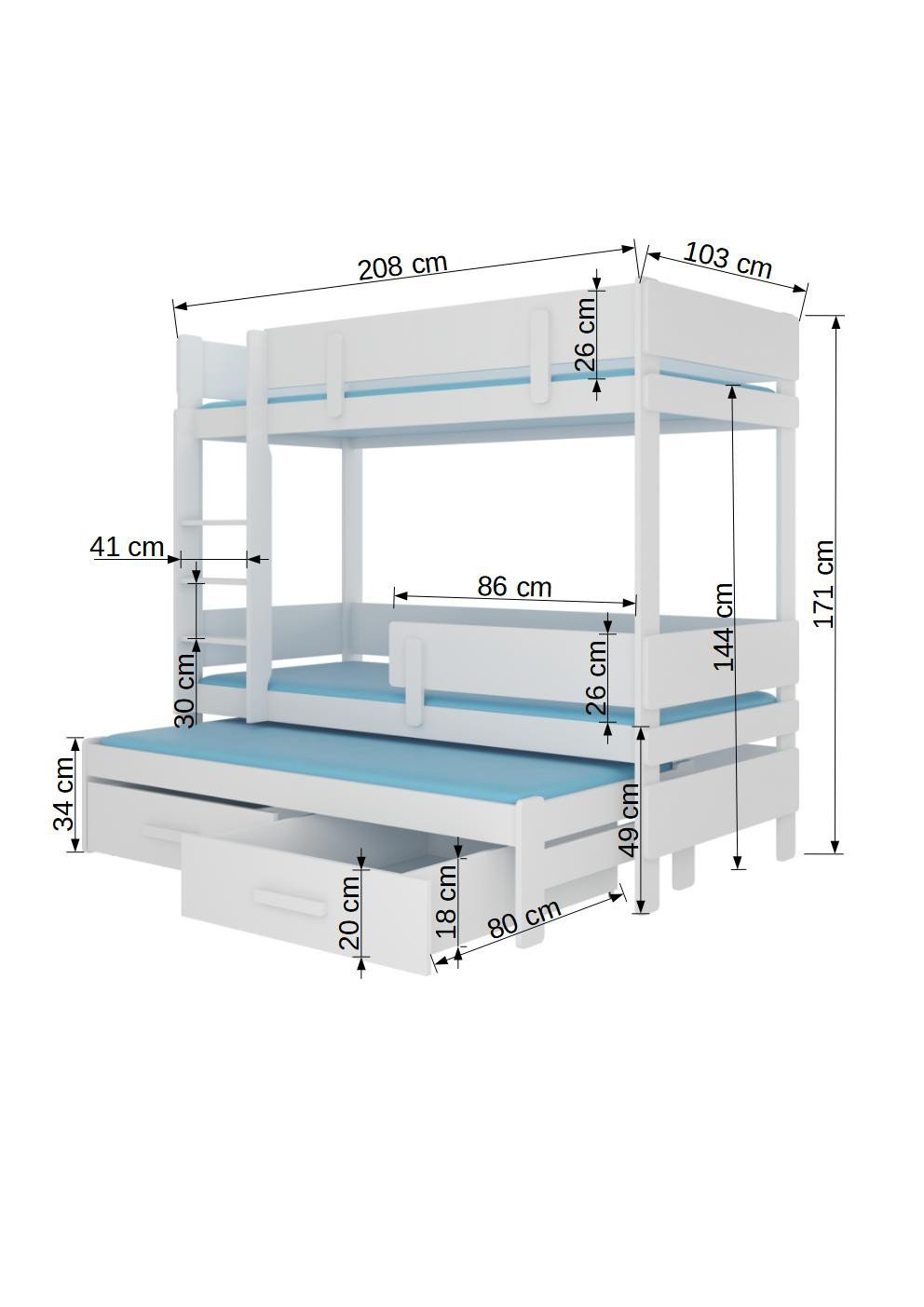 ETAPO triple bunk bed 200x90 pine/white ADRK - Image 3