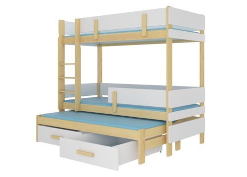 ETAPO triple bunk bed 200×90 natural pine/white ADRK